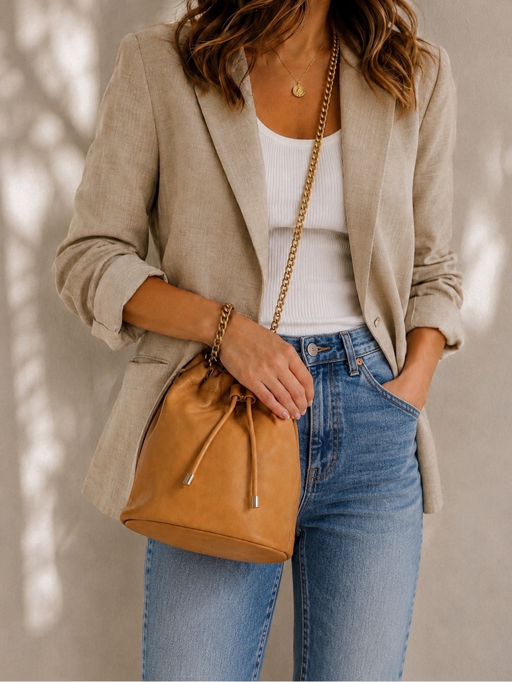 NWT Lauren Ralph Lauren Nappa Leather Medium Emmy Bucket Bag